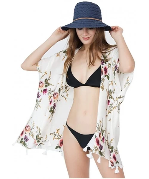 Cover-Ups Pastel Seaside Trip Shawl Scarf Bikini Wrap Sunscreen Cover Up - White - CY18QMQ0W93