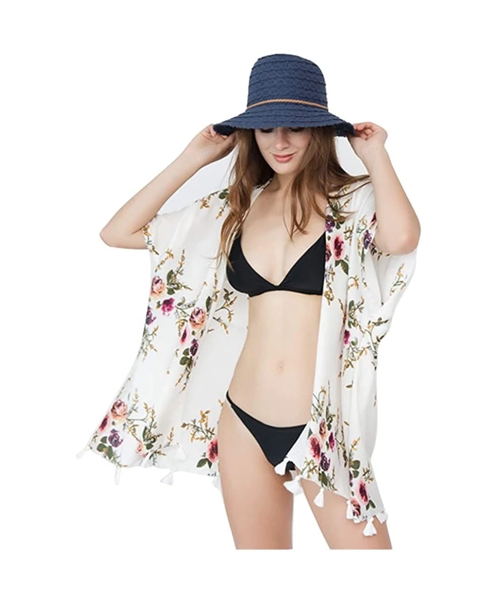 Cover-Ups Pastel Seaside Trip Shawl Scarf Bikini Wrap Sunscreen Cover Up - White - CY18QMQ0W93