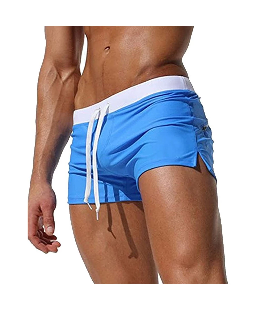 Trunks Mens Swim Trunks with Zipper Pocket - Blue - CY17XQ0KYIS