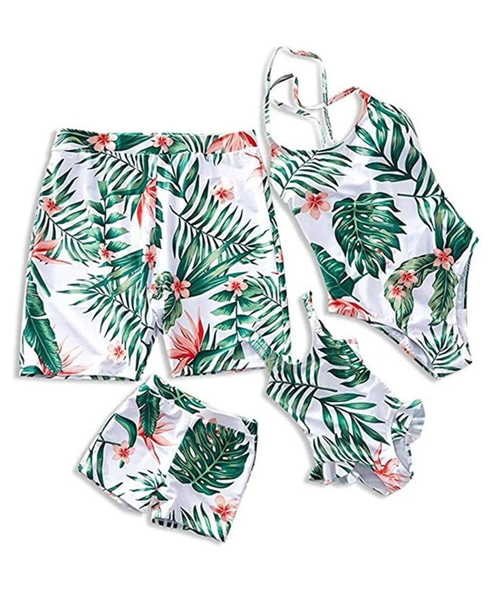 One-Pieces Family Matching Swimsuit Women Men Girl Boy One Piece Rainforest Leaves Printed Swimwear Bathing Suit - Green - CS...