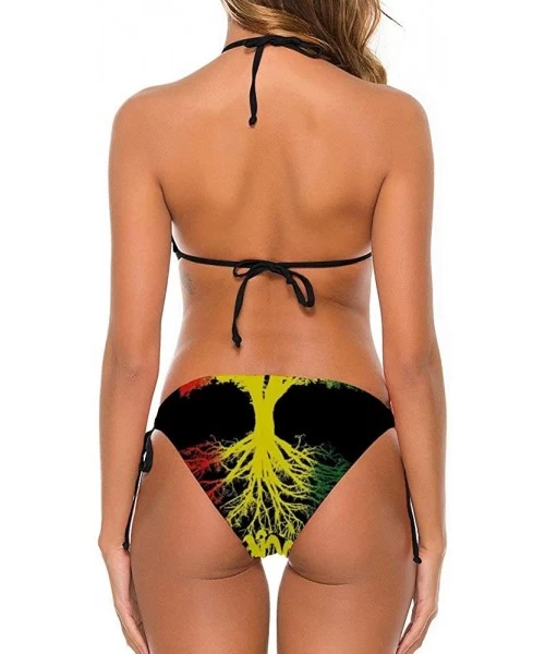 Sets Women Girl Two Piece Adjustable Halter Bikini Set Swimwear Bathing Suits - Rastafarian Reggae Rasta Style Tree - CS190WN...