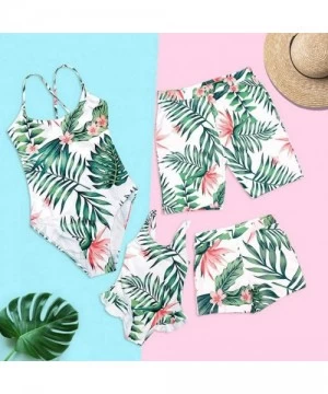 One-Pieces Family Matching Swimsuit Women Men Girl Boy One Piece Rainforest Leaves Printed Swimwear Bathing Suit - Green - CS...