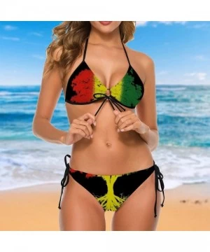 Sets Women Girl Two Piece Adjustable Halter Bikini Set Swimwear Bathing Suits - Rastafarian Reggae Rasta Style Tree - CS190WN...