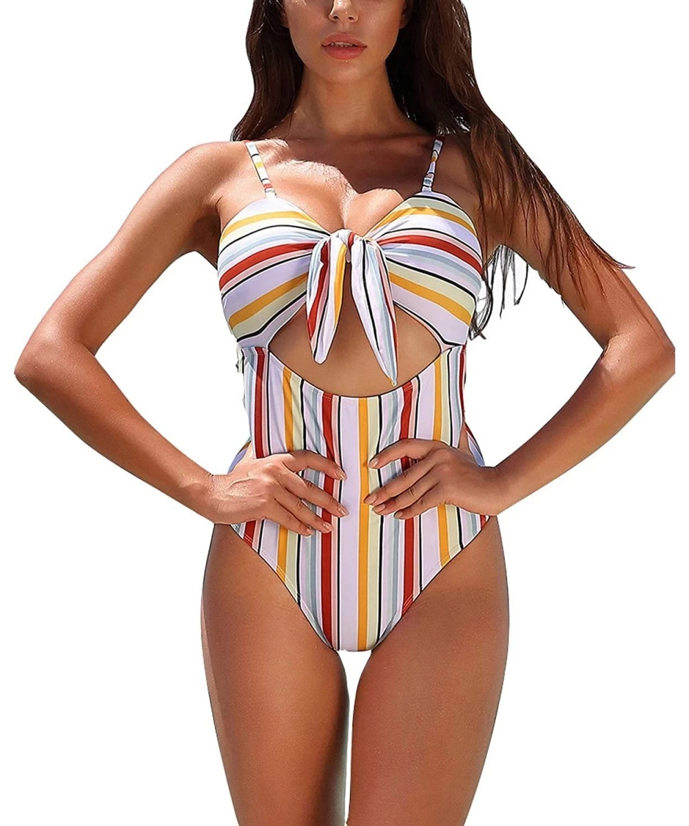 One-Pieces Womens One Piece Monokini Bikini Swimsuit High Waist Bathing Suit Tummy Control - Stripe(one Piece Monokini Bikini...