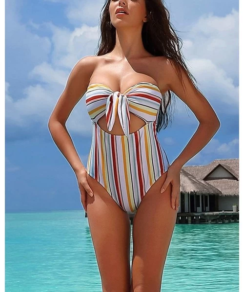 One-Pieces Womens One Piece Monokini Bikini Swimsuit High Waist Bathing Suit Tummy Control - Stripe(one Piece Monokini Bikini...