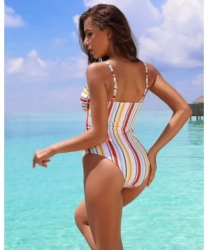 One-Pieces Womens One Piece Monokini Bikini Swimsuit High Waist Bathing Suit Tummy Control - Stripe(one Piece Monokini Bikini...