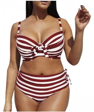 Racing Bikini Large Size Women Stripe Bikini Set Swimsuit Sexy Casual Low Waist Bikini - Wine - CN195NIIU65