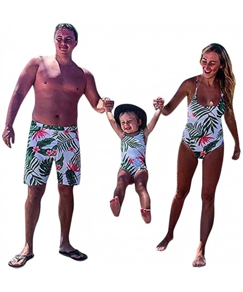 One-Pieces Family Matching Swimsuit Women Men Girl Boy One Piece Rainforest Leaves Printed Swimwear Bathing Suit - Green - CS...