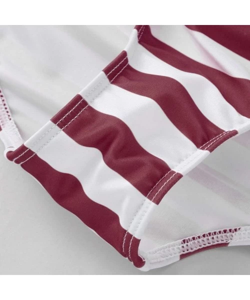 Racing Bikini Large Size Women Stripe Bikini Set Swimsuit Sexy Casual Low Waist Bikini - Wine - CN195NIIU65