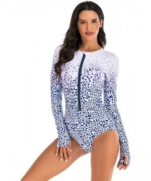 Rash Guards Women One Piece Sleeveless Rash Guard Printed Swimsuit Swimwear Bathing Suit - A-white Blue - CN195A4G047