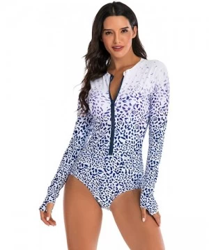 Rash Guards Women One Piece Sleeveless Rash Guard Printed Swimsuit Swimwear Bathing Suit - A-white Blue - CN195A4G047