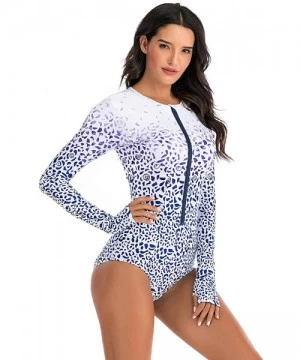 Rash Guards Women One Piece Sleeveless Rash Guard Printed Swimsuit Swimwear Bathing Suit - A-white Blue - CN195A4G047