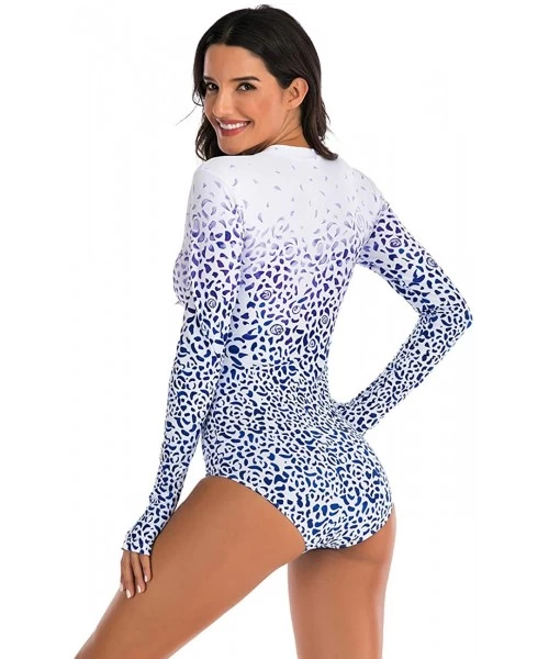 Rash Guards Women One Piece Sleeveless Rash Guard Printed Swimsuit Swimwear Bathing Suit - A-white Blue - CN195A4G047