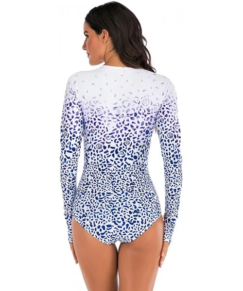 Rash Guards Women One Piece Sleeveless Rash Guard Printed Swimsuit Swimwear Bathing Suit - A-white Blue - CN195A4G047