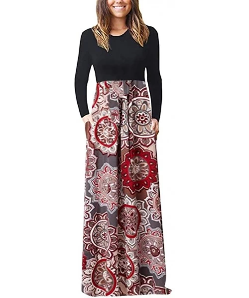 Bottoms Women's Print Maxi Tank Long Dress Casual Sleeve Dress - B-red - CT18X7HKME2