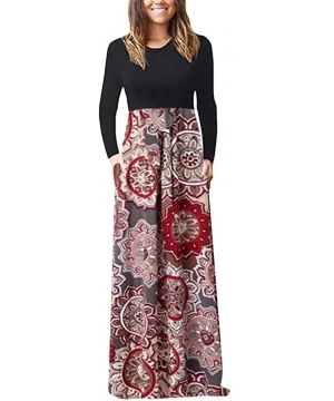 Bottoms Women's Print Maxi Tank Long Dress Casual Sleeve Dress - B-red - CT18X7HKME2