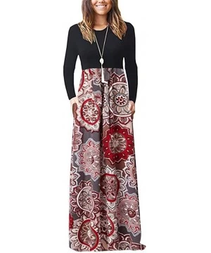 Bottoms Women's Print Maxi Tank Long Dress Casual Sleeve Dress - B-red - CT18X7HKME2