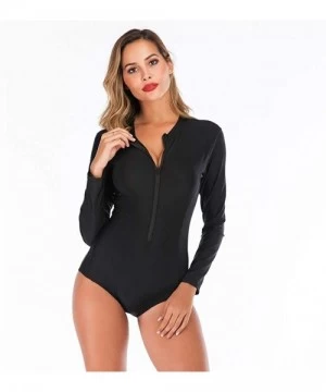 One-Pieces Women Long Sleeve Zip UV Protection Rashguard Swimwear Surfing Fashion One Piece Swimsuit Printing Bathing Suit - ...