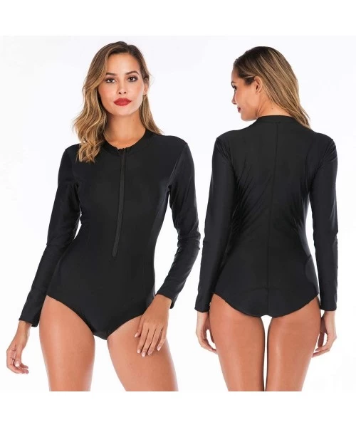 One-Pieces Women Long Sleeve Zip UV Protection Rashguard Swimwear Surfing Fashion One Piece Swimsuit Printing Bathing Suit - ...