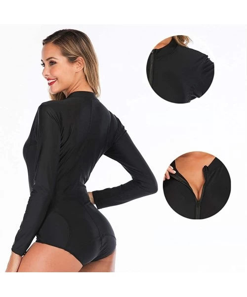 One-Pieces Women Long Sleeve Zip UV Protection Rashguard Swimwear Surfing Fashion One Piece Swimsuit Printing Bathing Suit - ...