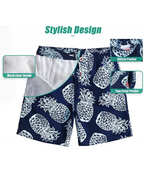 Board Shorts Mens Swim Trunks Quick Dry Beachwear Board Shorts Swimwear with Mesh Lining - Pineapple - C418TSUSQ3Y