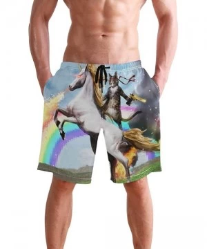 Trunks Men's Swim Trunks Fashion Swimming Shorts Beach Surfing Board Shorts Male Mens Bathing Suits - Fantasy Cat Riding Unic...