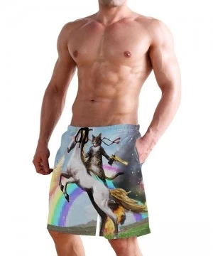 Trunks Men's Swim Trunks Fashion Swimming Shorts Beach Surfing Board Shorts Male Mens Bathing Suits - Fantasy Cat Riding Unic...