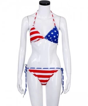 Sets July 4th Patriotic American Flag Women Bikini Set Swimwear Push-Up Padded Print Bra Swimsuit Beachwear - Red - C3182KMRO5Q