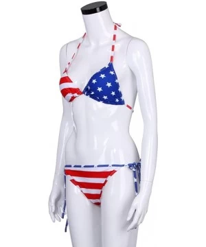 Sets July 4th Patriotic American Flag Women Bikini Set Swimwear Push-Up Padded Print Bra Swimsuit Beachwear - Red - C3182KMRO5Q