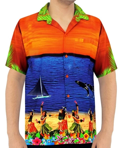 Cover-Ups Men's Designer Fashion Short Sleeve Hawaiian Shirt - Pumpkin Orange_w557 - CL12GGET5GF