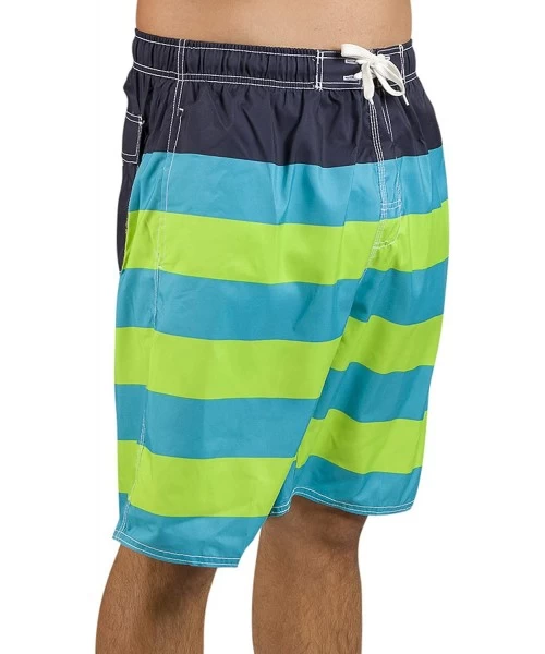 Board Shorts Men's Swim Board Shorts and Swimsuits - Rugby Stripe Blue & Lime - CO1907YEIYR