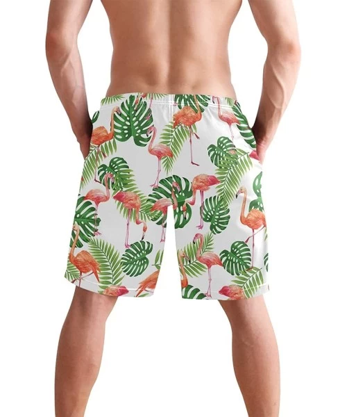 Board Shorts Men's Swim Trunks Vintage Peacock Art Quick Dry Beach Board Shorts with Pockets - Flamingo - C418QNS8XT5