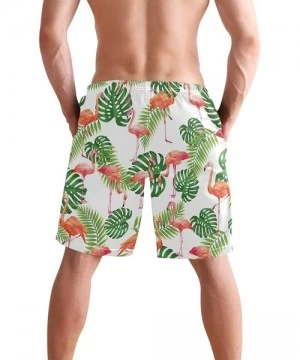 Board Shorts Men's Swim Trunks Vintage Peacock Art Quick Dry Beach Board Shorts with Pockets - Flamingo - C418QNS8XT5