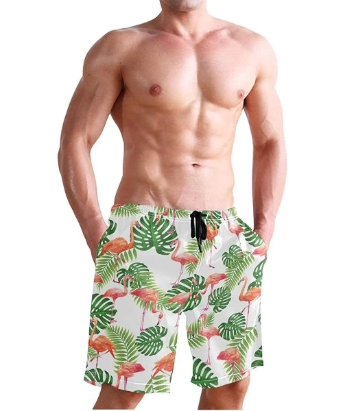 Board Shorts Men's Swim Trunks Vintage Peacock Art Quick Dry Beach Board Shorts with Pockets - Flamingo - C418QNS8XT5