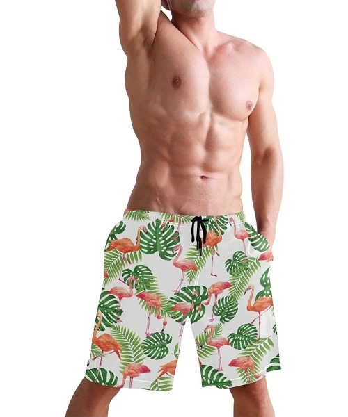 Board Shorts Men's Swim Trunks Vintage Peacock Art Quick Dry Beach Board Shorts with Pockets - Flamingo - C418QNS8XT5