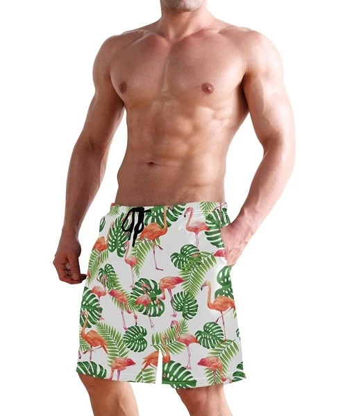 Board Shorts Men's Swim Trunks Vintage Peacock Art Quick Dry Beach Board Shorts with Pockets - Flamingo - C418QNS8XT5