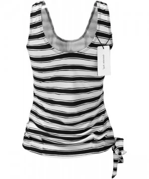 Tankinis Women's Floral Stripe Blouson Tankini Top Swimsuit(FBA) - Black Stripe2 - CA19D0XOTA7