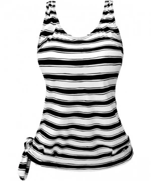 Tankinis Women's Floral Stripe Blouson Tankini Top Swimsuit(FBA) - Black Stripe2 - CA19D0XOTA7