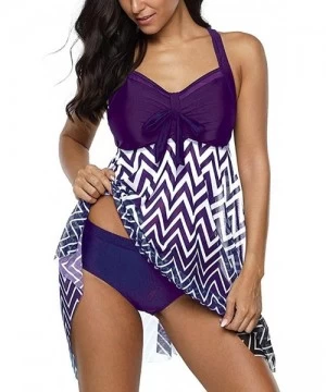 Rash Guards Swimsuits for Women Two Piece Bathing Suits Ruffled Flounce Top with High Waisted Bottom Bikini Set - F-purple - ...