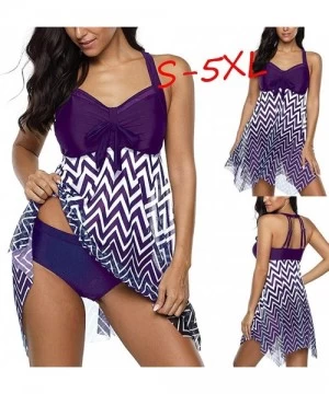 Rash Guards Swimsuits for Women Two Piece Bathing Suits Ruffled Flounce Top with High Waisted Bottom Bikini Set - F-purple - ...