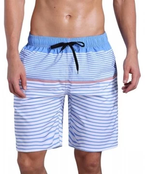 Trunks Men's Quick Dry Swim Trunks Bathing Suit Striped Shorts with Pockets - Blue - CS183QDTNAM