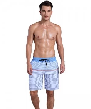 Trunks Men's Quick Dry Swim Trunks Bathing Suit Striped Shorts with Pockets - Blue - CS183QDTNAM