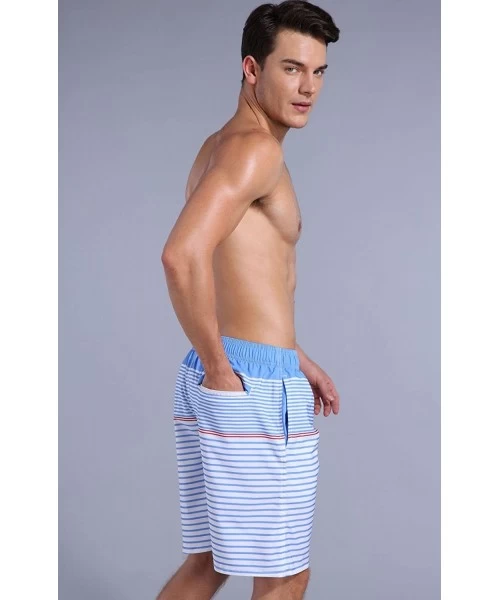 Trunks Men's Quick Dry Swim Trunks Bathing Suit Striped Shorts with Pockets - Blue - CS183QDTNAM