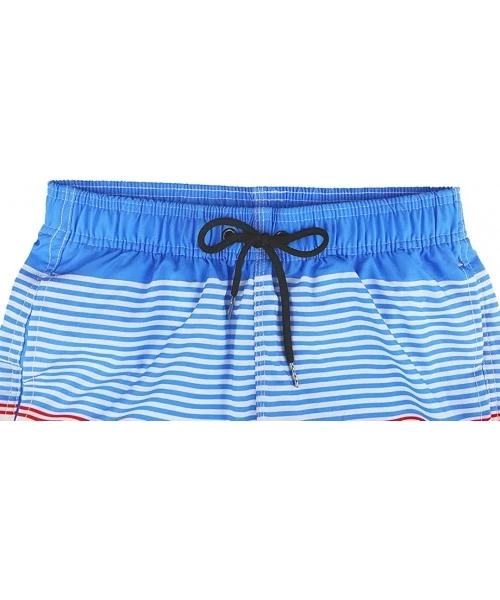 Trunks Men's Quick Dry Swim Trunks Bathing Suit Striped Shorts with Pockets - Blue - CS183QDTNAM