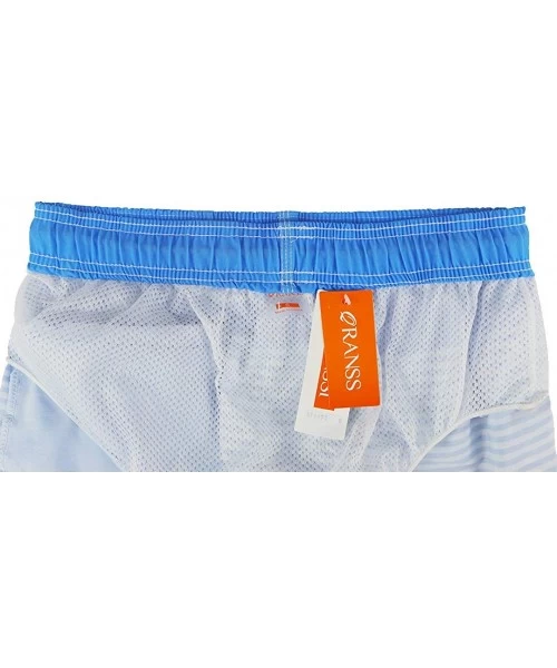 Trunks Men's Quick Dry Swim Trunks Bathing Suit Striped Shorts with Pockets - Blue - CS183QDTNAM