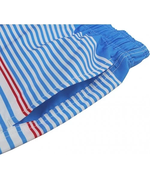 Trunks Men's Quick Dry Swim Trunks Bathing Suit Striped Shorts with Pockets - Blue - CS183QDTNAM