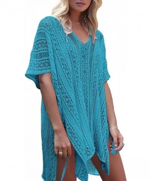 Cover-Ups Bathing Suit Cover Up Bikini Swimsuit Crochet Beachwear Swimwear Dress - Lake Blue - CQ18EAQRYKZ