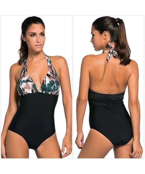 One-Pieces One Piece Swimsuits for Women Sexy V Neck Bathing Suit Swimwear - Camo_green - CR1920QH3CS