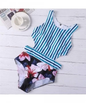 One-Pieces Women Floral Stripe Print Monokini One Piece Swimwear Swimsuit Beachwear Padded Bathing Suit - Black - C4194XT5X85