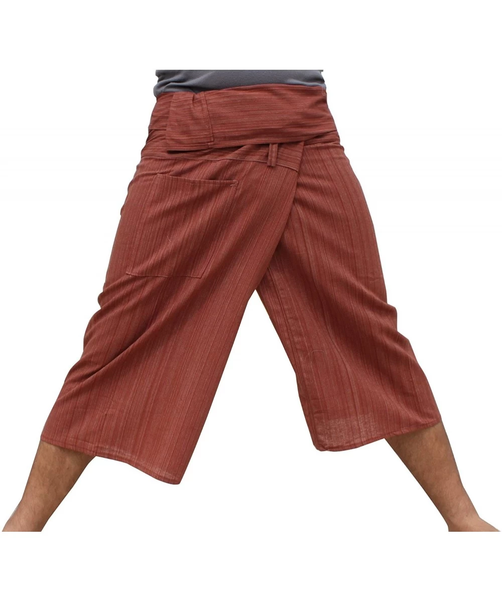 Board Shorts Thin Striped Cotton Thai Fisherman Capri Wrap Pants - Warm Brown - CQ129SWKURP